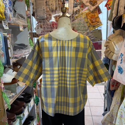 Vent d Ouest Yellow Checked 2 Way Blouse, made in Japan