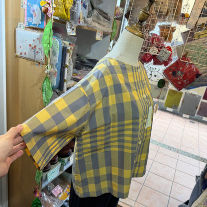 Vent d Ouest Yellow Checked 2 Way Blouse, made in Japan