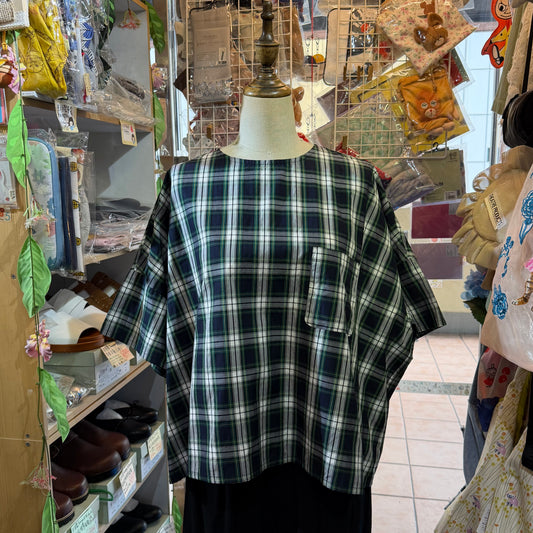 Diaries Green Checked Blouse, made in Japan