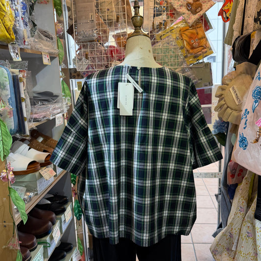 Diaries Green Checked Blouse, made in Japan