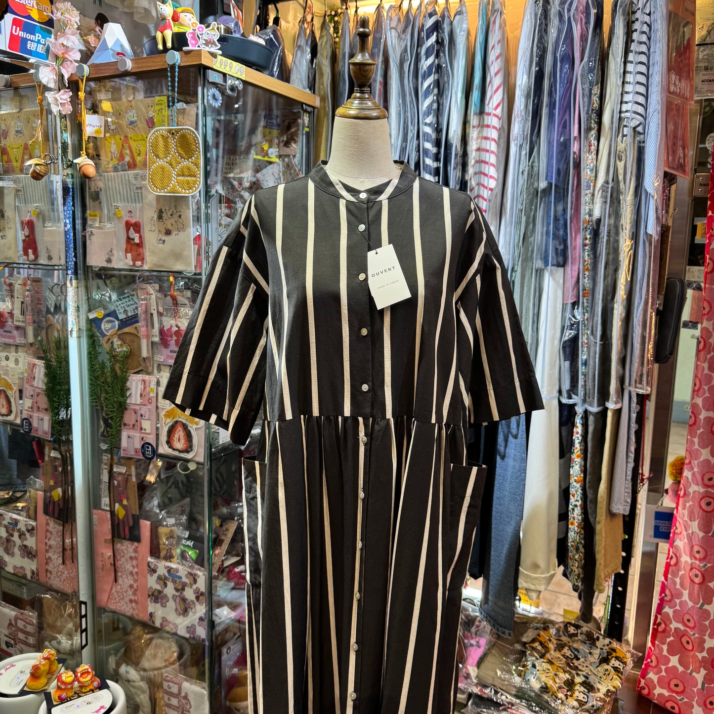 Ouvert Striped Black Dress, made in Japan
