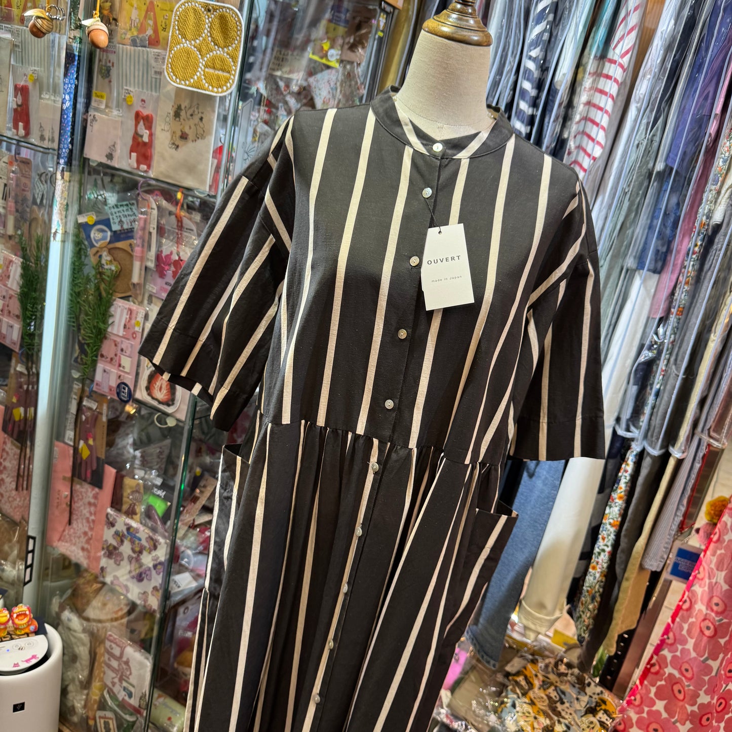 Ouvert Striped Black Dress, made in Japan