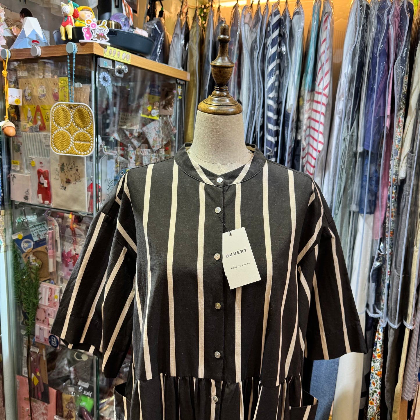 Ouvert Striped Black Dress, made in Japan