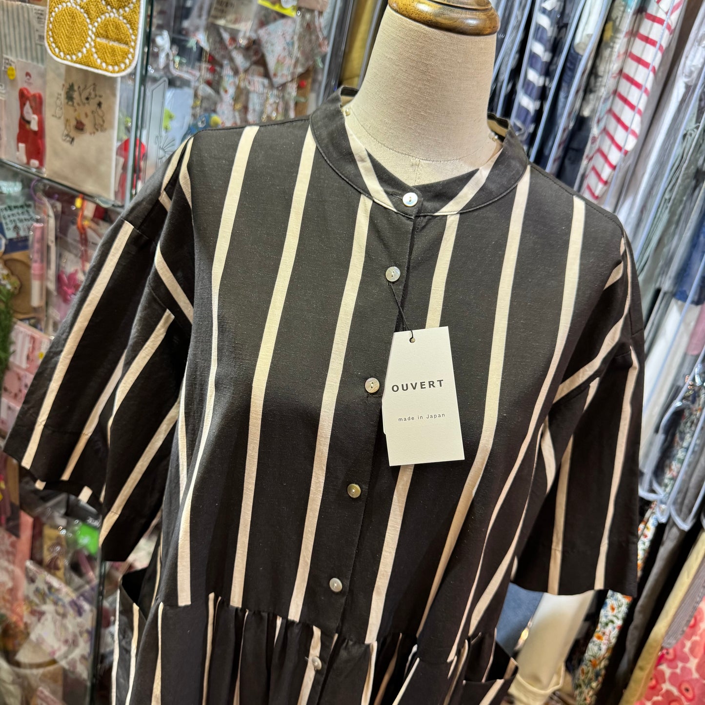 Ouvert Striped Black Dress, made in Japan