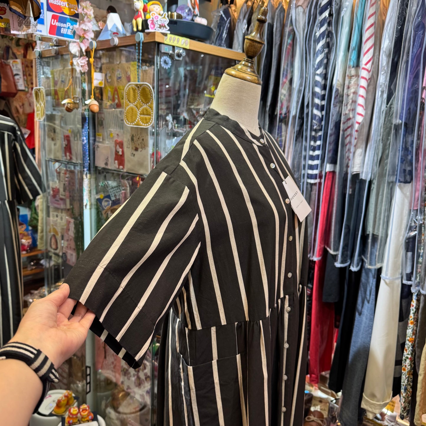 Ouvert Striped Black Dress, made in Japan