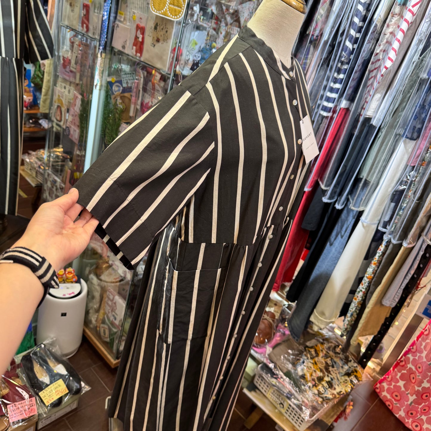 Ouvert Striped Black Dress, made in Japan
