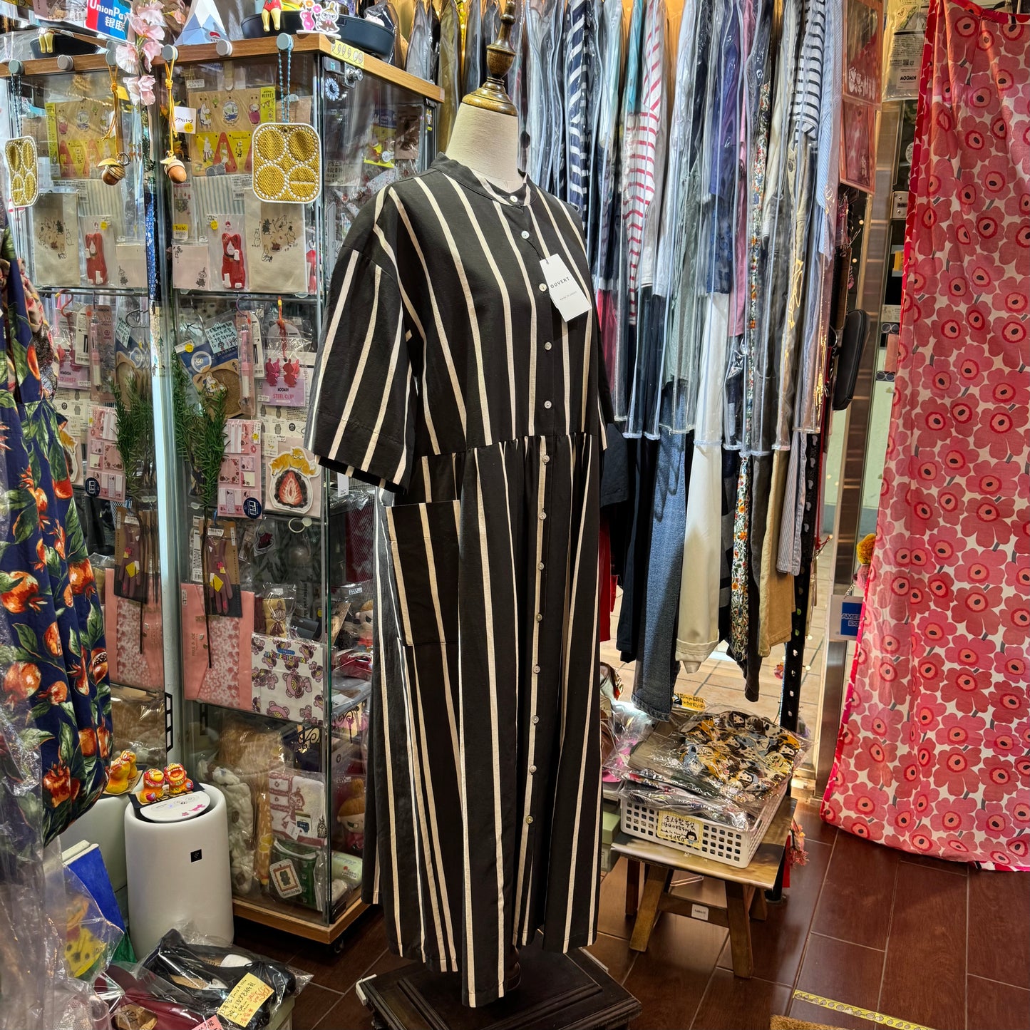Ouvert Striped Black Dress, made in Japan