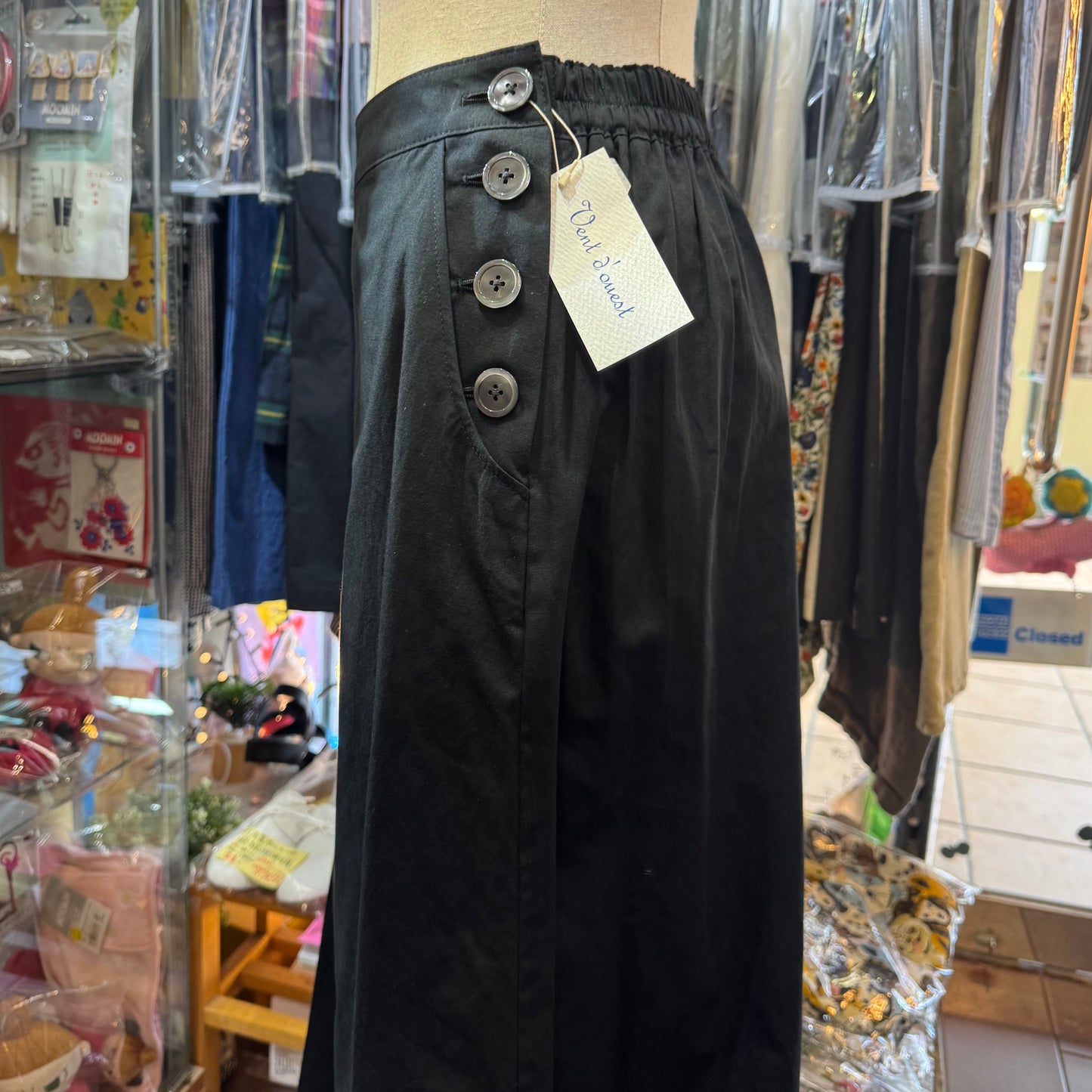 Vent d Ouest Black Wide-leg Pants, made in Japan
