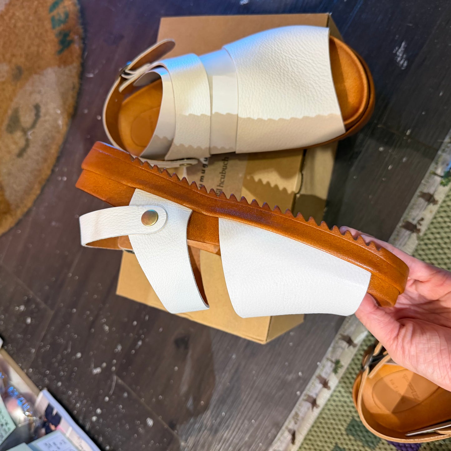 Tumugu X Hcubuch  Leather Sandals, 2 Colors, 2 Styles; fraktur & welle, made in Japan