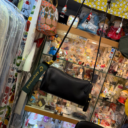 Ampersand Black Leather Cylinder Shoulder Bag, made in Japan