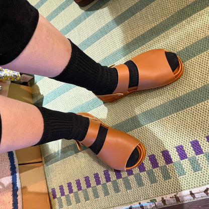 Tumugu X Hcubuch  Leather Sandals, 2 Colors, 2 Styles; fraktur & welle, made in Japan