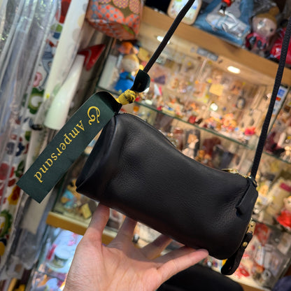 Ampersand Black Leather Cylinder Shoulder Bag, made in Japan