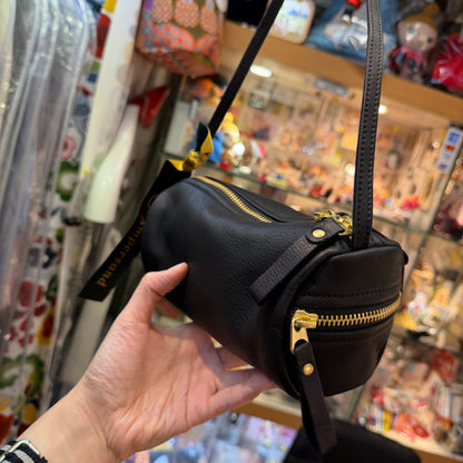 Ampersand Black Leather Cylinder Shoulder Bag, made in Japan