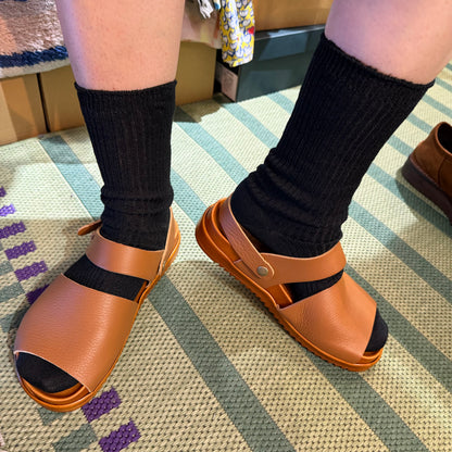 Tumugu X Hcubuch  Leather Sandals, 2 Colors, 2 Styles; fraktur & welle, made in Japan