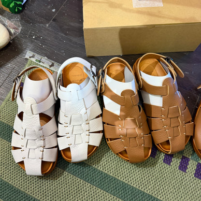 Tumugu X Hcubuch  Leather Sandals, 2 Colors, 2 Styles; fraktur & welle, made in Japan