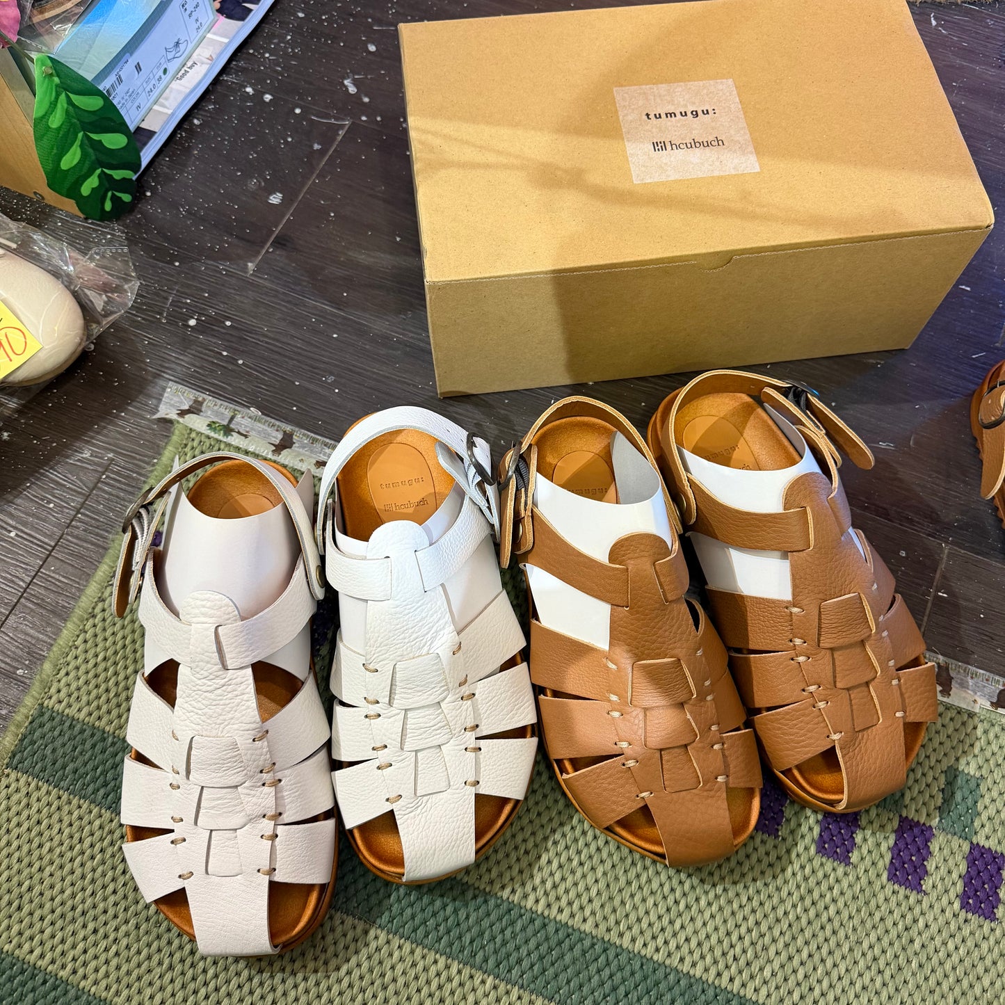 Tumugu X Hcubuch  Leather Sandals, 2 Colors, 2 Styles; fraktur & welle, made in Japan