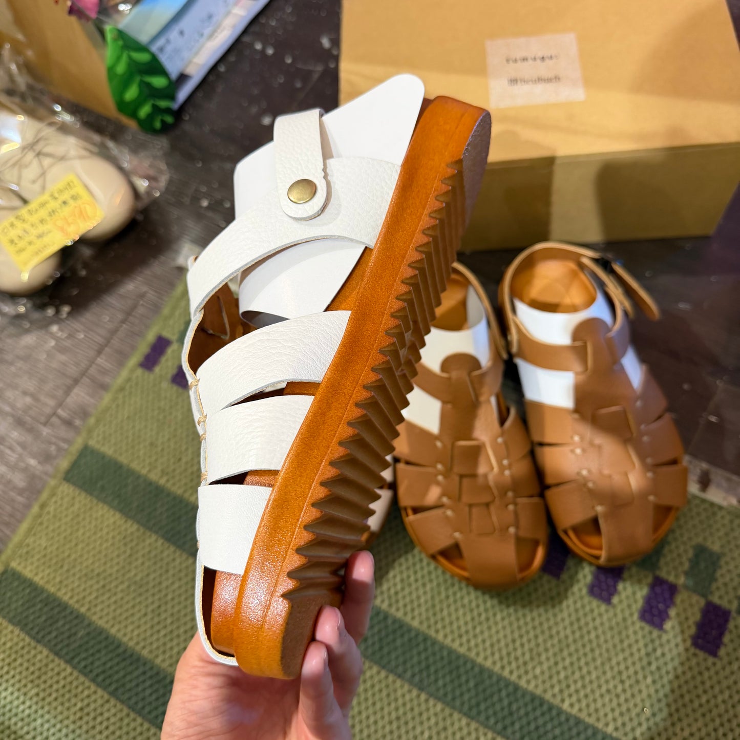 Tumugu X Hcubuch  Leather Sandals, 2 Colors, 2 Styles; fraktur & welle, made in Japan
