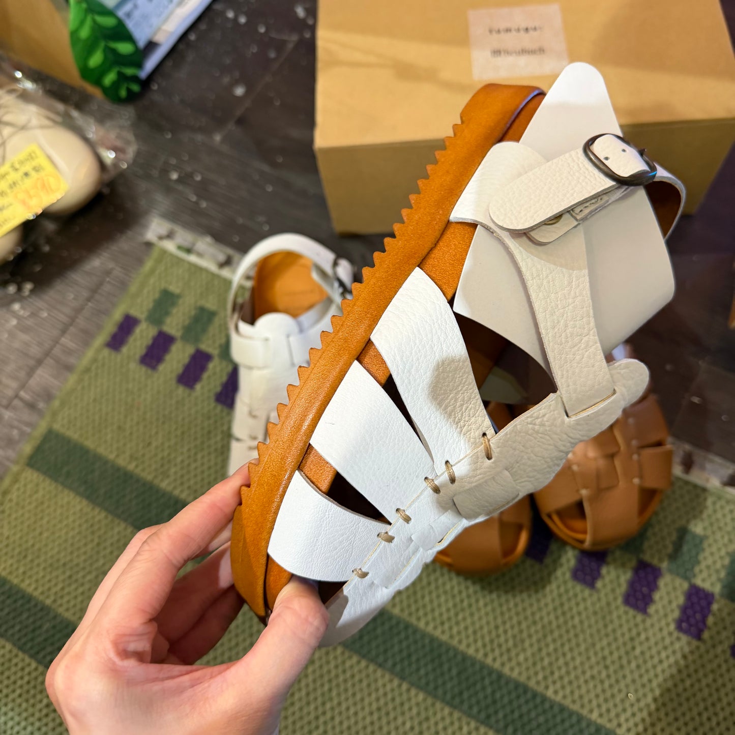 Tumugu X Hcubuch  Leather Sandals, 2 Colors, 2 Styles; fraktur & welle, made in Japan