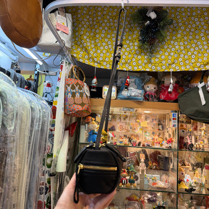 Ampersand Black Leather Cylinder Shoulder Bag, made in Japan