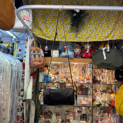 Ampersand Black Leather Cylinder Shoulder Bag, made in Japan