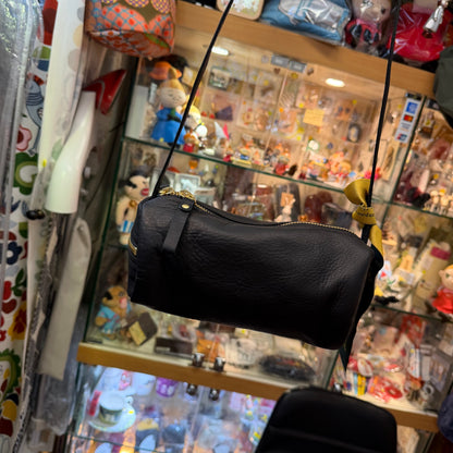 Ampersand Black Leather Cylinder Shoulder Bag, made in Japan
