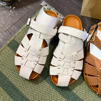 Tumugu X Hcubuch  Leather Sandals, 2 Colors, 2 Styles; fraktur & welle, made in Japan