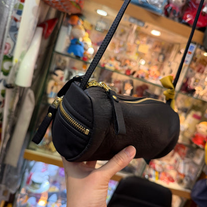 Ampersand Black Leather Cylinder Shoulder Bag, made in Japan