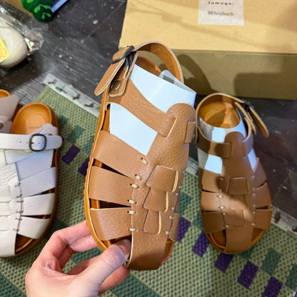 Tumugu X Hcubuch  Leather Sandals, 2 Colors, 2 Styles; fraktur & welle, made in Japan