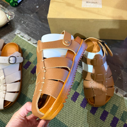 Tumugu X Hcubuch  Leather Sandals, 2 Colors, 2 Styles; fraktur & welle, made in Japan