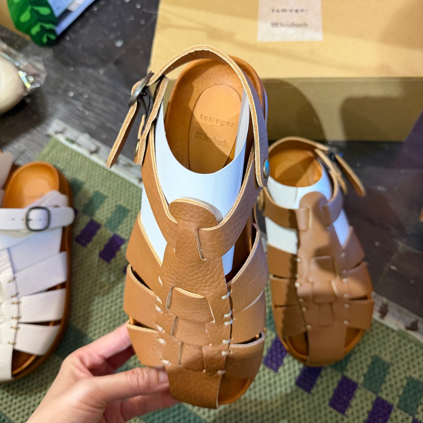 Tumugu X Hcubuch  Leather Sandals, 2 Colors, 2 Styles; fraktur & welle, made in Japan