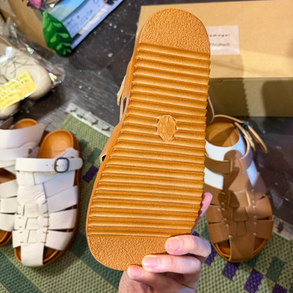 Tumugu X Hcubuch  Leather Sandals, 2 Colors, 2 Styles; fraktur & welle, made in Japan