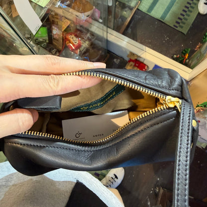 Ampersand Black Leather Cylinder Shoulder Bag, made in Japan