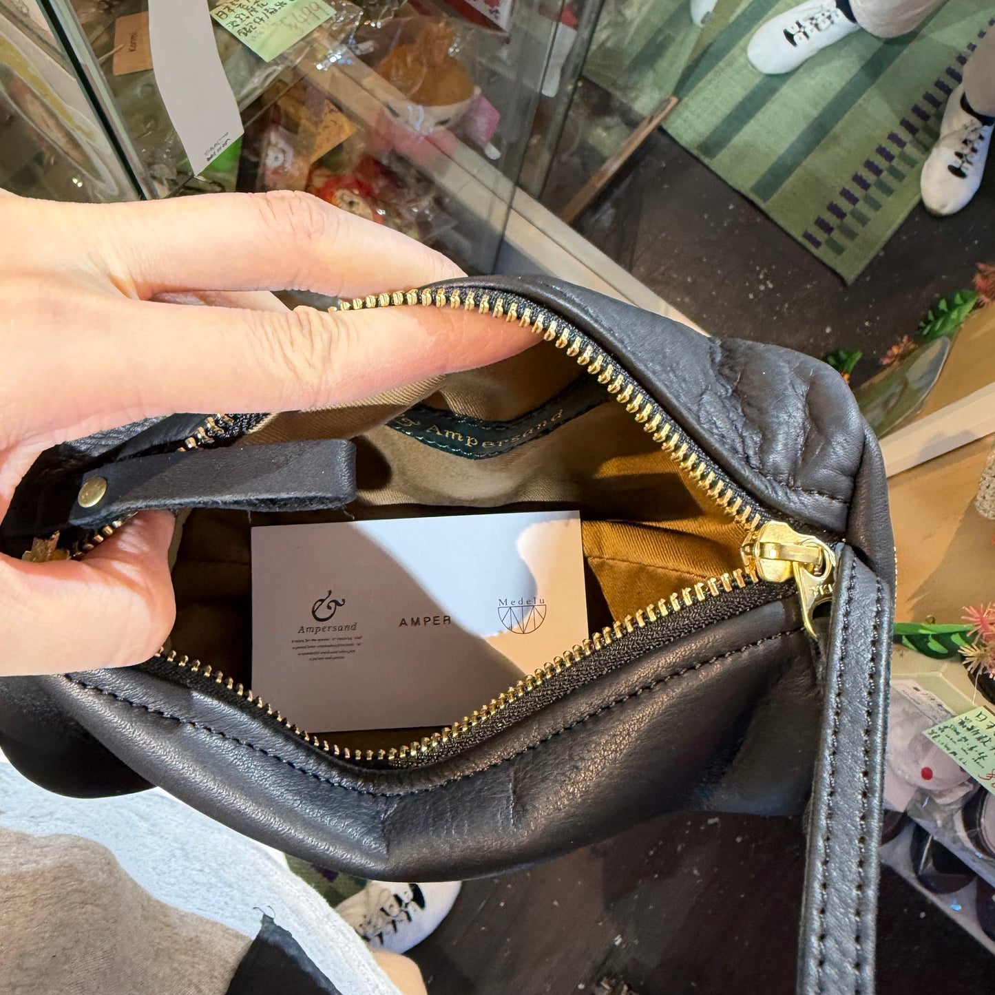 Ampersand Black Leather Cylinder Shoulder Bag, made in Japan