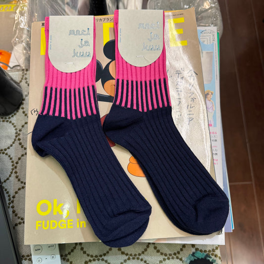 Meri Ja Kuu Pink X Navy Socks, made in Japan