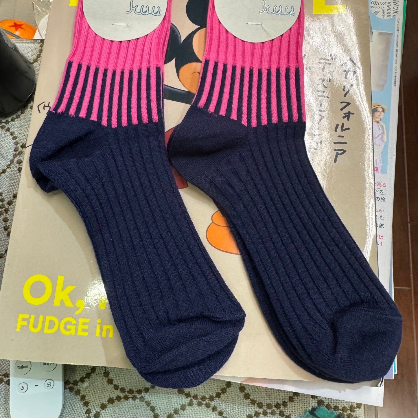 Meri Ja Kuu Pink X Navy Socks, made in Japan
