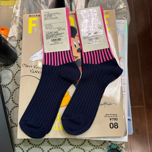 Meri Ja Kuu Pink X Navy Socks, made in Japan