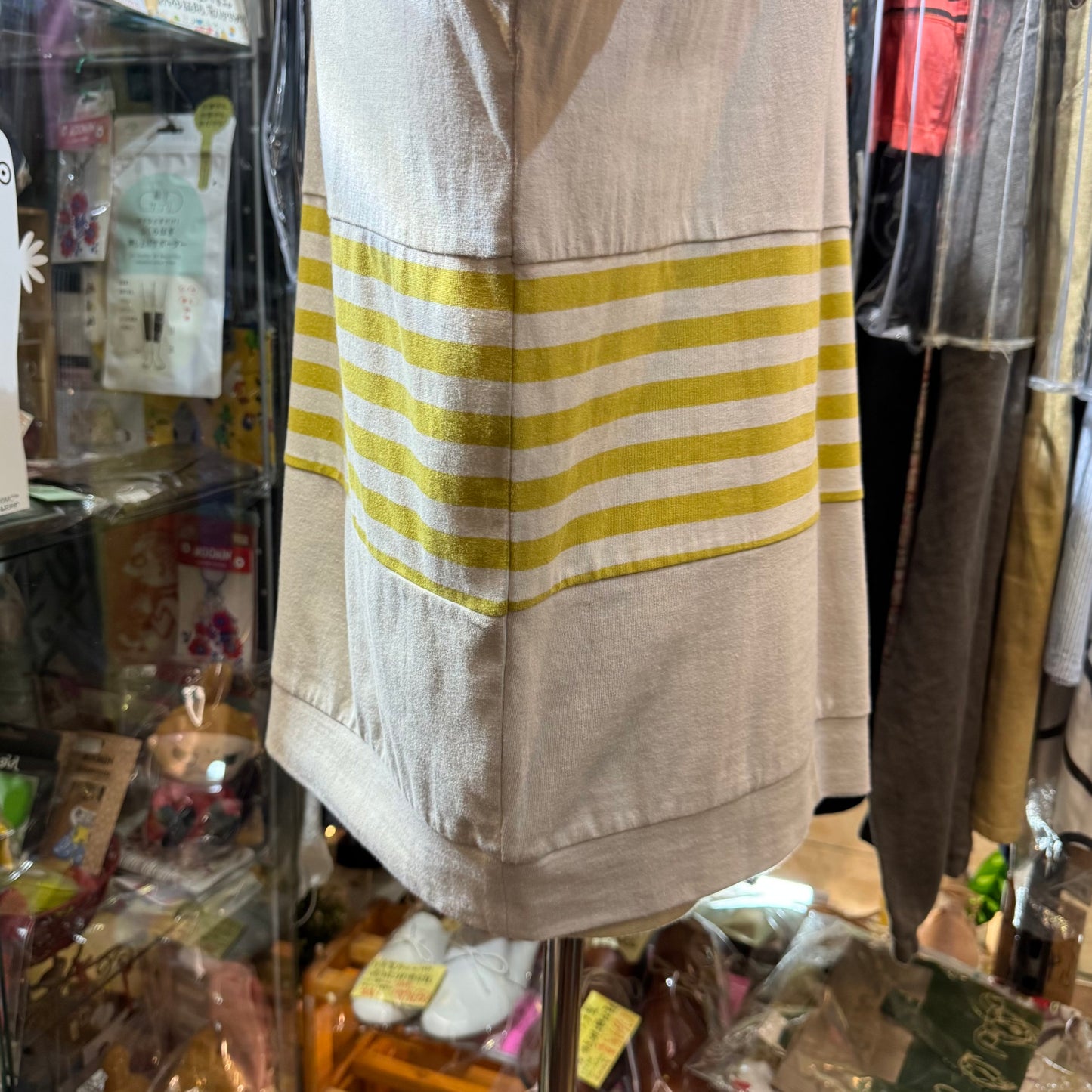 Laiterie Grey X Yellow Striped V-neck T-shirt, made in Japan