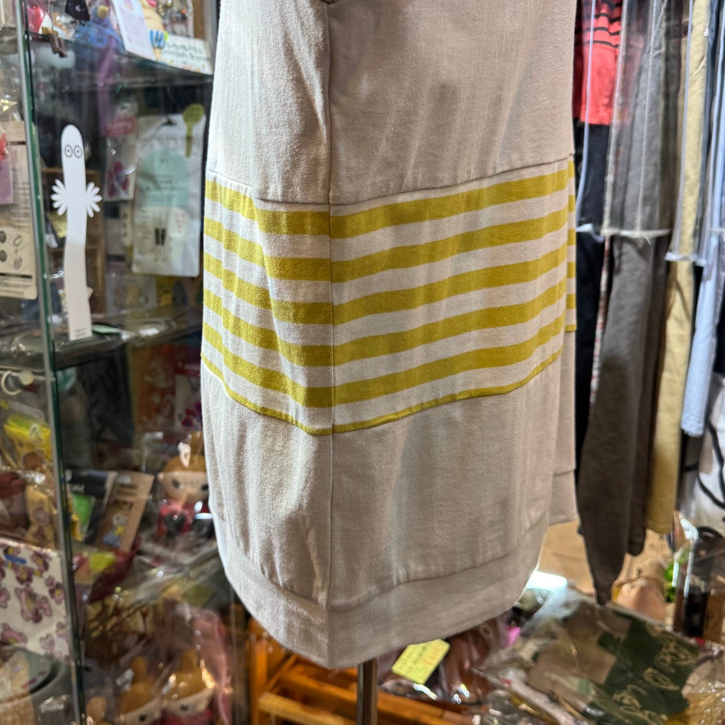 Laiterie Grey X Yellow Striped V-neck T-shirt, made in Japan
