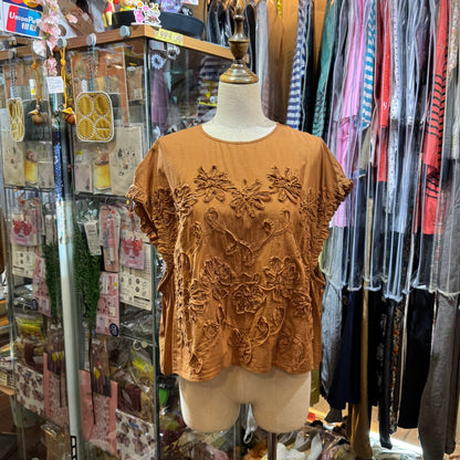 EXTRA30- Tumugu Caramel Embroidered Cotton Vest Pullover, made in India