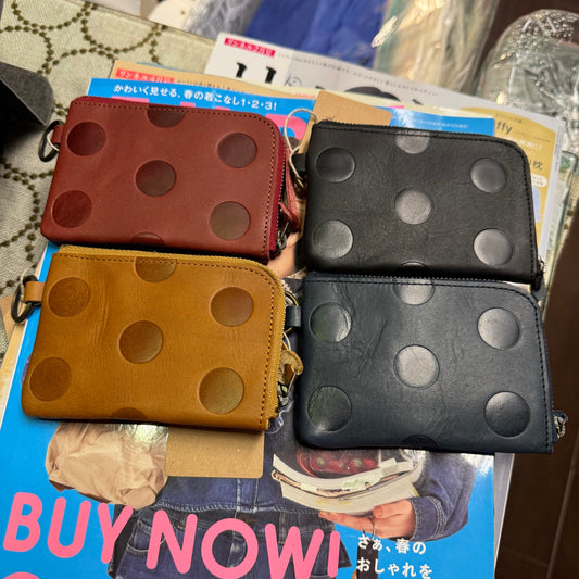 Kanmi Polka Leather Pouch, 4 Colors, made in Japan