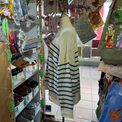 Tumugu Blue Cotton Border Pullover, Sweater