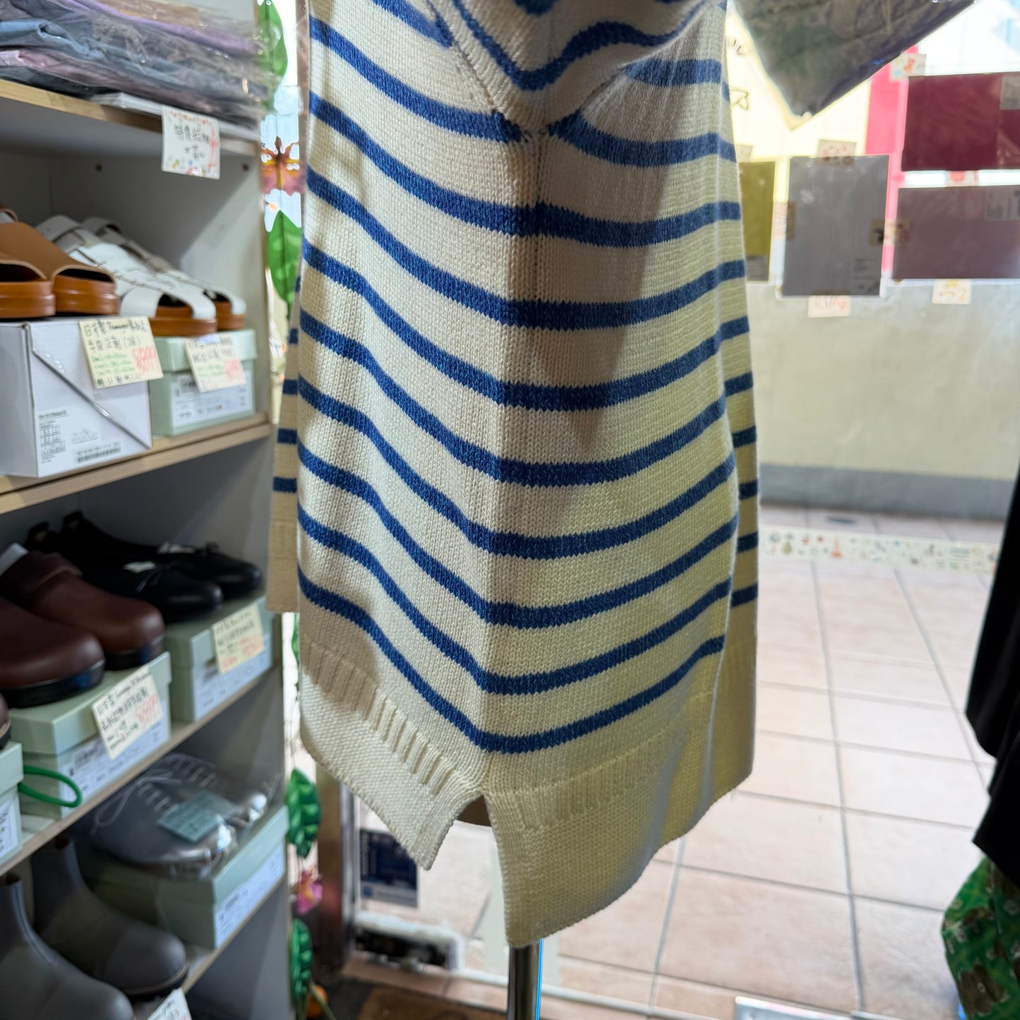 Tumugu Blue Cotton Border Pullover, Sweater