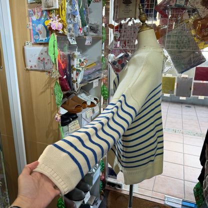 Tumugu Blue Cotton Border Pullover, Sweater