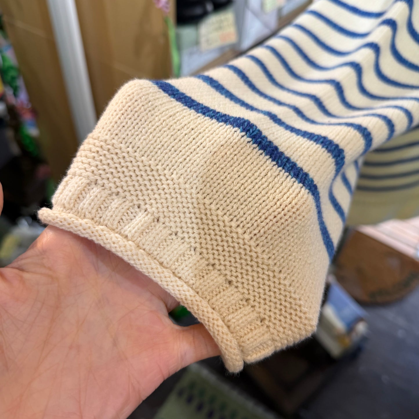 Tumugu Blue Cotton Border Pullover, Sweater