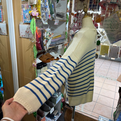 Tumugu Blue Cotton Border Pullover, Sweater