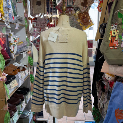 Tumugu Blue Cotton Border Pullover, Sweater