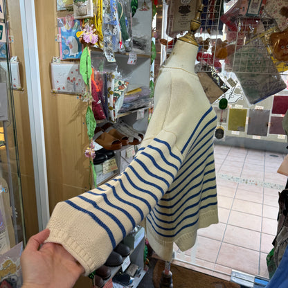 Tumugu Blue Cotton Border Pullover, Sweater