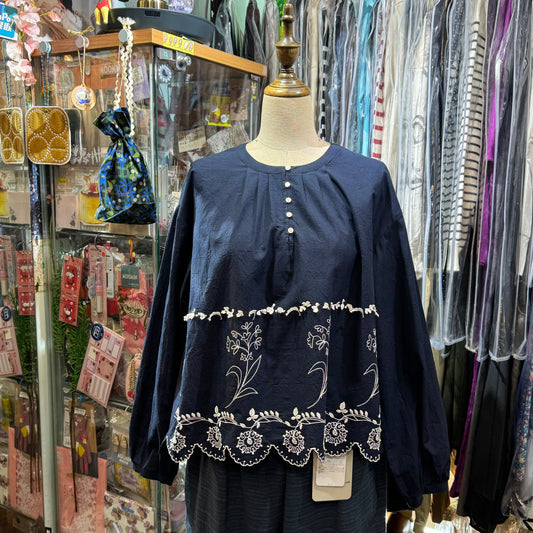EXTRA20- Haupia Navy Embroidery Top, made in Japan