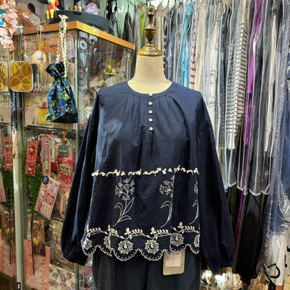EXTRA30- Haupia Navy Embroidery Top, made in Japan