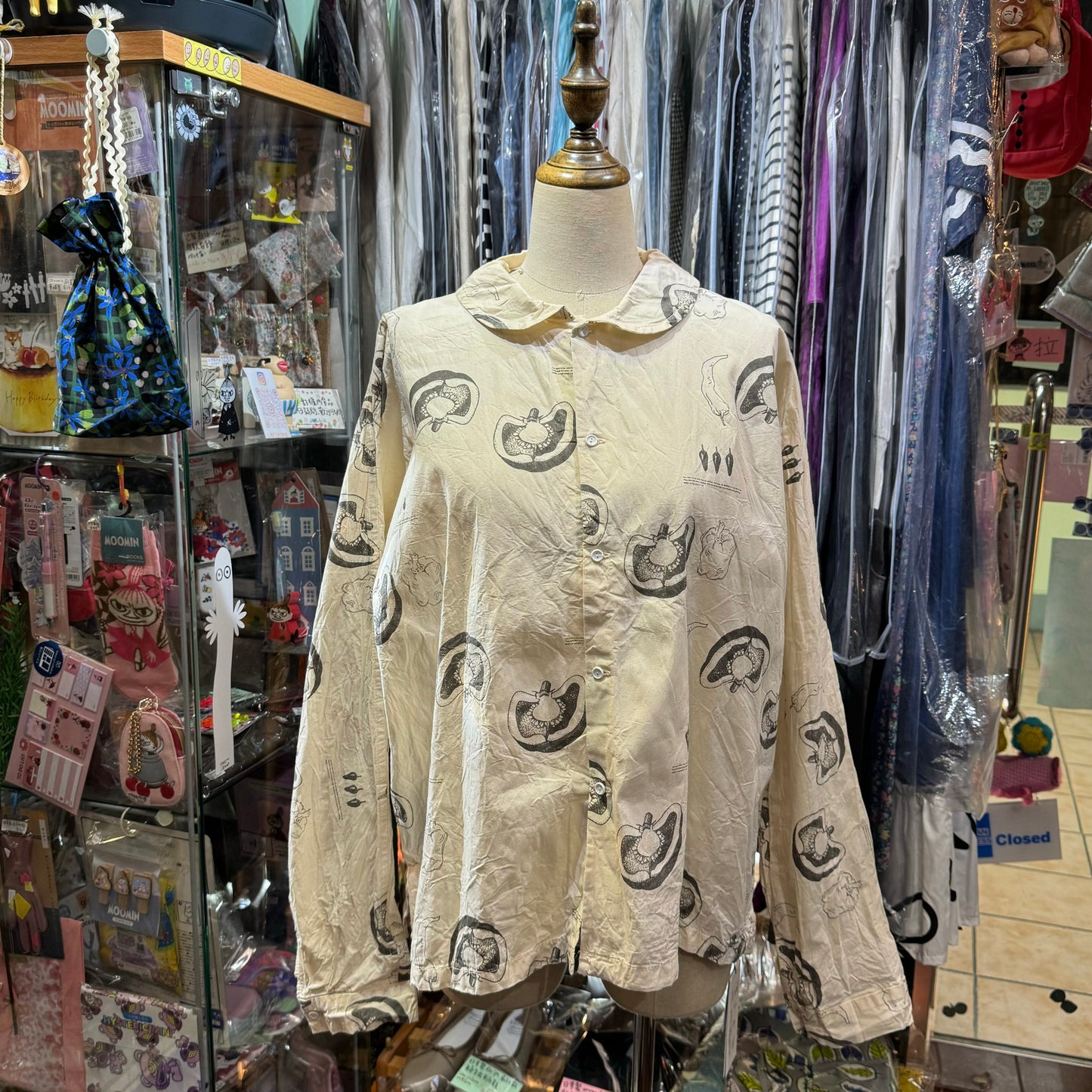 Veritecoeur Original Vegetable Prints Round Collar Ivory 2Way Shirt, made in Japan